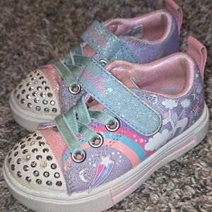 Skechers Twinkle Toes Kids' Glittery Unicorn Sneakers - Pink and Blue
